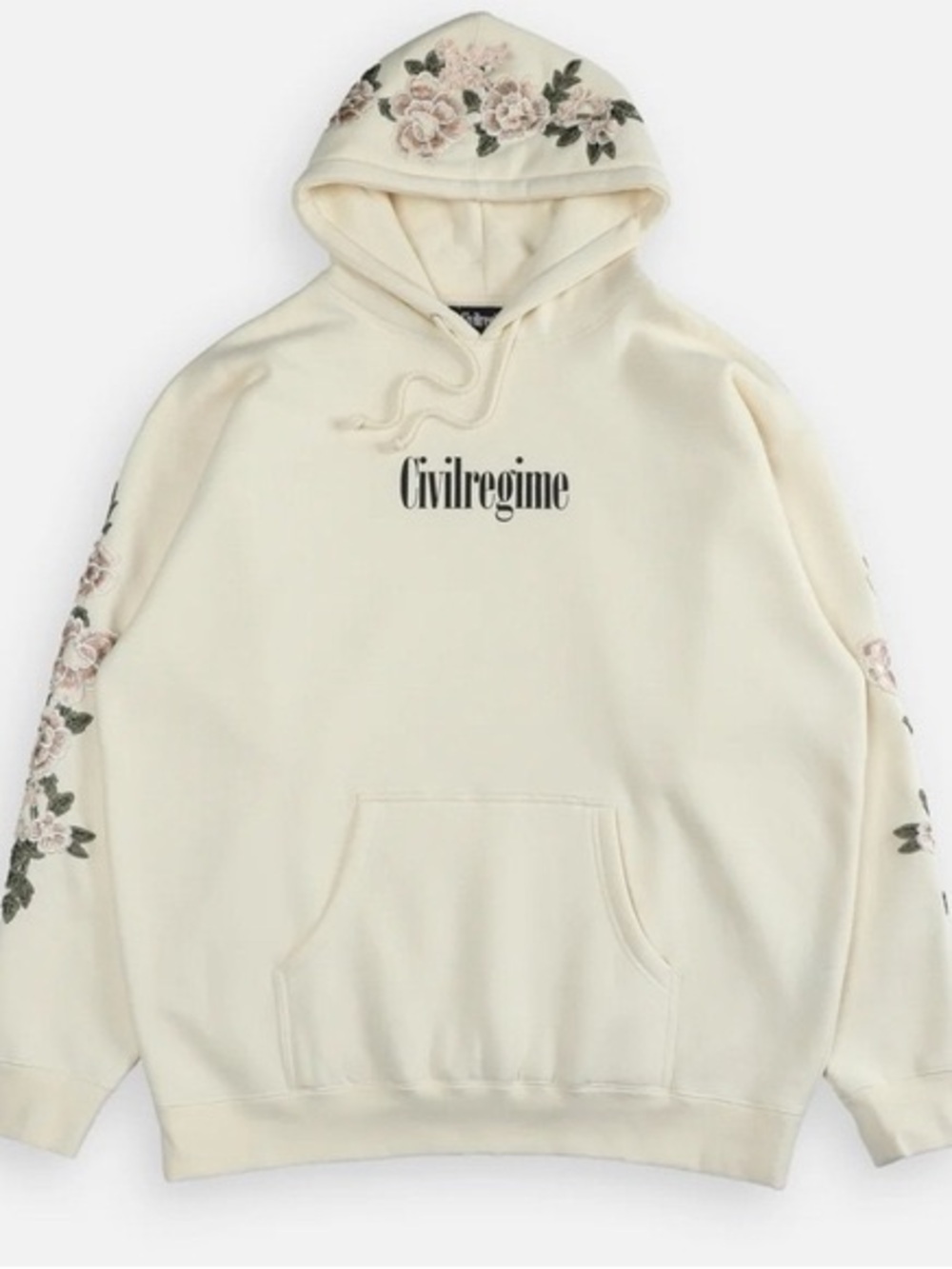 Civil Regime Cream Floral Embroidered Hoodie - Men's Pullover